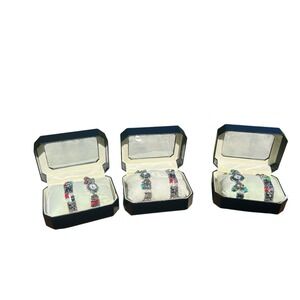 NEW lot of 3 GENEVA women's box watch Gift set W/ Matching Beaded Bracelets NOS